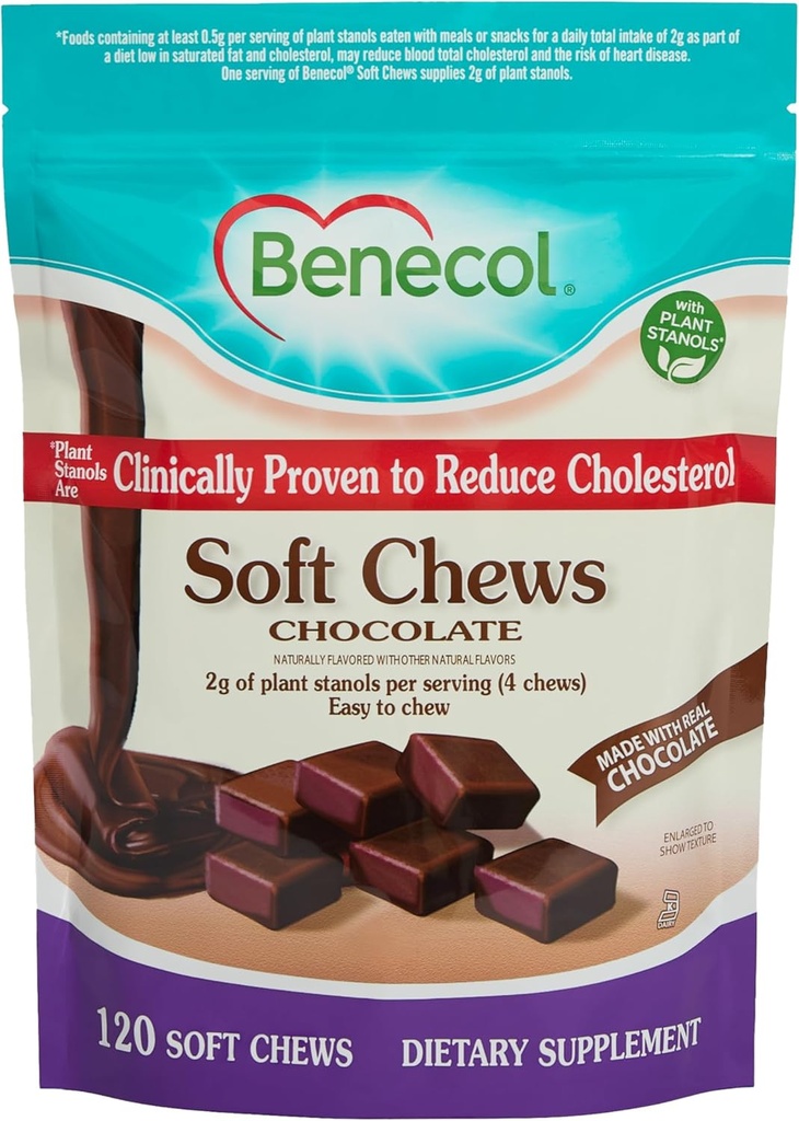 Benecol ® Soft Chews - Wykonane z klinicznie sprawdzonych Cholesterol- Lowering Stanols roślin - suplement do zarządzania cholesterolem (120 Czekoladowych Chews)
