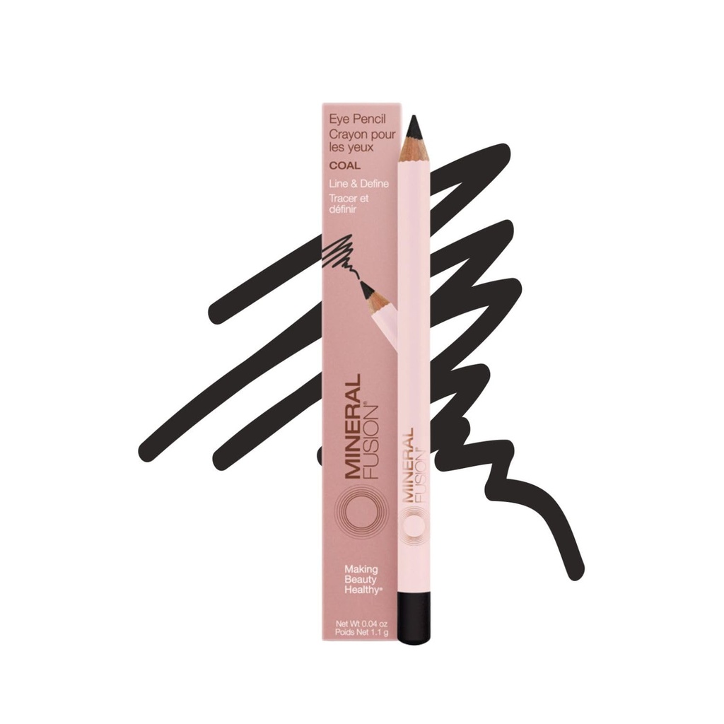 Mineral Fusion Eye Pencil, Black Eyeliner z kojący rumianek, Meadowpian & Witamina E, Velvety Smooth, Hipoalergiczne Eye Makeup to Line & Define, Długotrwałe Eyeliner Pencil, Węgiel, 0.04 Oz