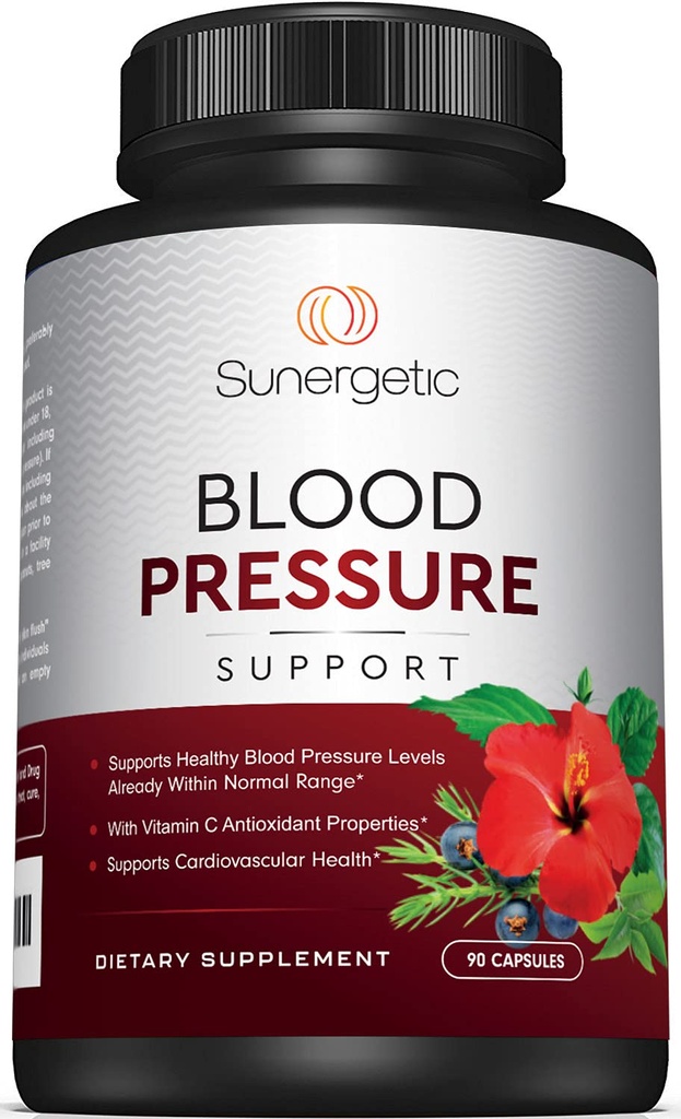 Premium Supplement Support Blood Pressure dla układu krążenia i zdrowia serca z czosnkiem, Hawthorn & Hibiscus (90 kapsułki)