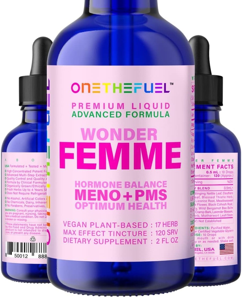 Wonder Femme Plant-Based Hormon Równowaga Menopauza Gorące błyski Relief Wsparcie 100% Naturalne 17 Herbal Kobiety Estrogen Suplement do zdrowia Dong Quai Vitex + Szybkie Absorb Tincture 2 oz. Płynne