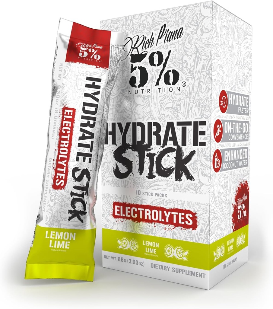5% Odżywianie Hydrate Stick Hydration Pakiety do nawadniania 124; Sport Electrolyte Proszek Mix Pakiety z wodą kokosową (Limonka cytrynowa) (10 Liczba)