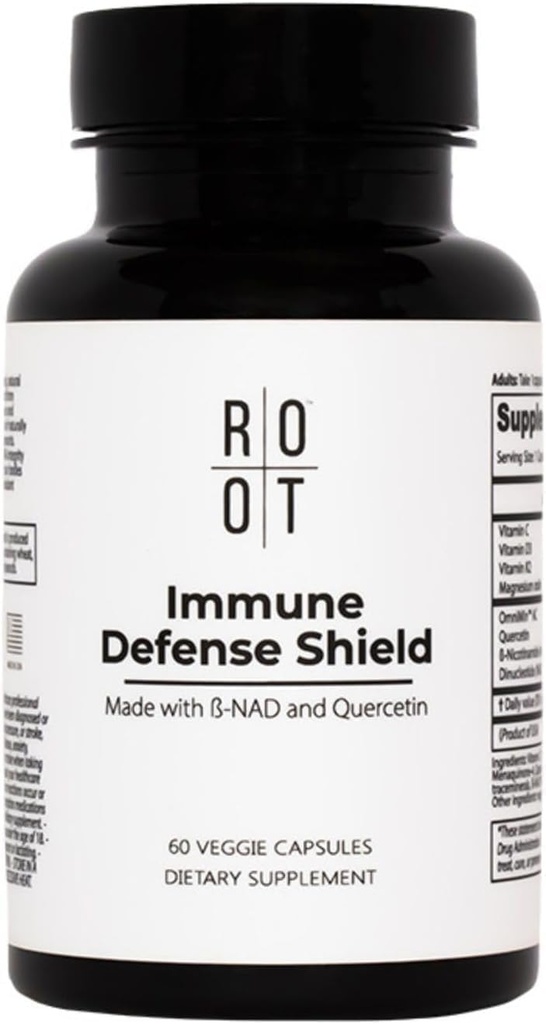 Root Wellness suplement wsparcia immunologicznego z witaminą D C K2, Quercetin i minerały śladowe z Great Salt Lake, Digestive Enzymes NAD Suplement dla dorosłych, 60 Kapsułki