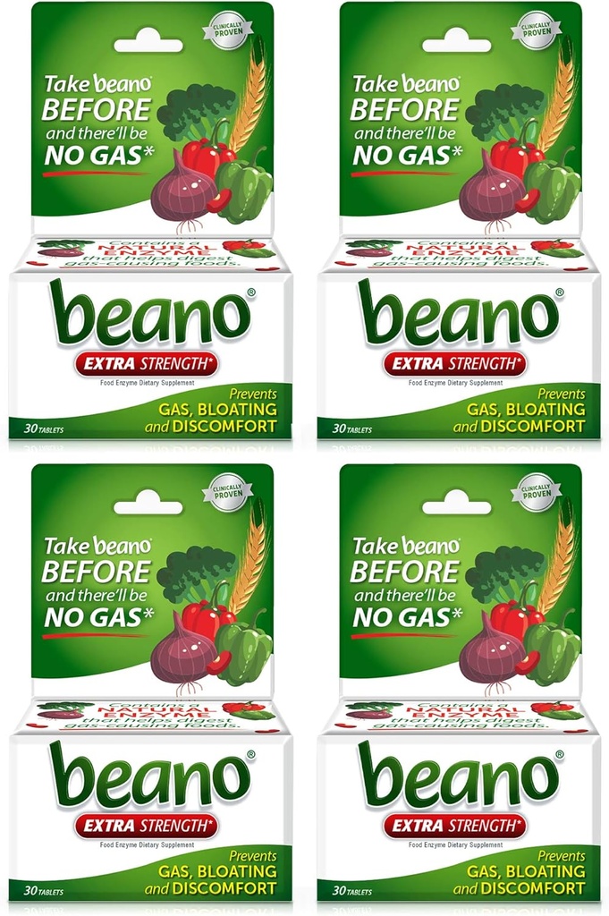 Beano Ultra 800, Prewencja gazowa i suplement enzymatyczny, 30 CT, 4 opakowania
