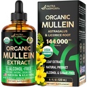 Mullein Drops for Lungs - USDA Organic Liquid - Mullein Leaf Extract Supplement - Made in USA - Lung & Bronchial Cleanse for Smokers - Wsparcie dla zdrowia oddechowego - Jak nalewka, Herbata, Pigułki - 4 fl oz