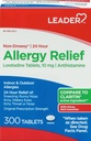 Leader 24 Hour Allergy Relief, Non-Drowsy, Lorrigen10 mg, Antihistamina, Oryginalna siła recept, Sinus Relief, Kryty i Outdoor, Przeciwdziałanie alergii, 300 Tabletki
