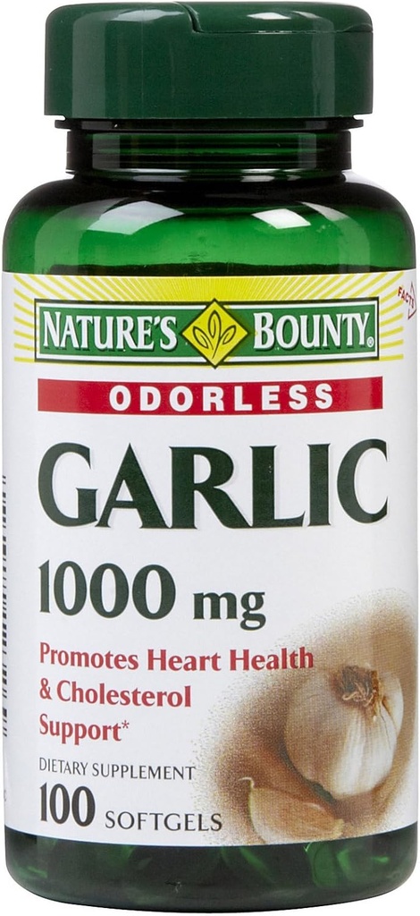 Nature 's Bounty Garlic Extract Supplement, Wspiera funkcje cyrkulacyjne, 1000 mg Softgels szybkiego uwalniania, 100 Count, Pack of 3