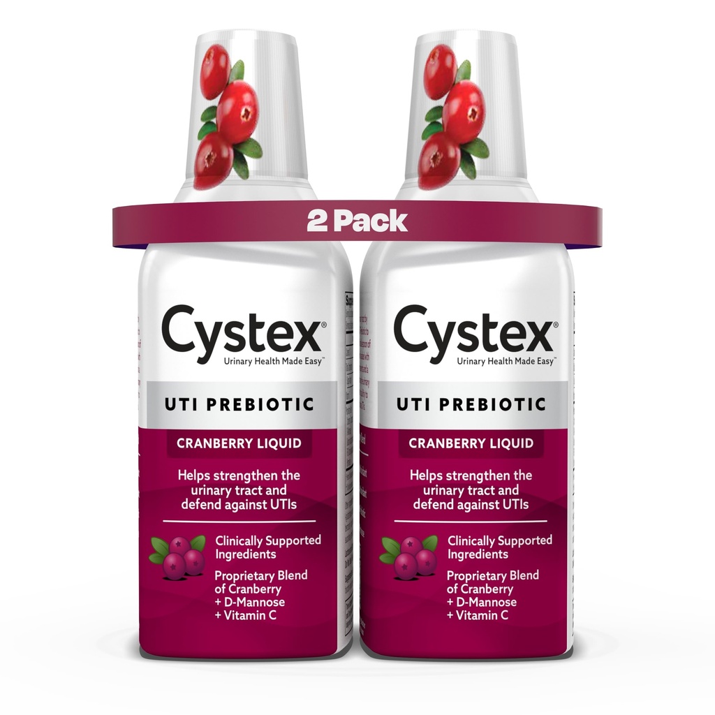 Cystex Urynary Tract Infection Support & Prevention - Żurawinowy suplement prebiotyczny z D- Mannose & Witamina C do ochrony UTI i konserwacji zdrowia - 7.6 fl oz - (Opakowanie 2)