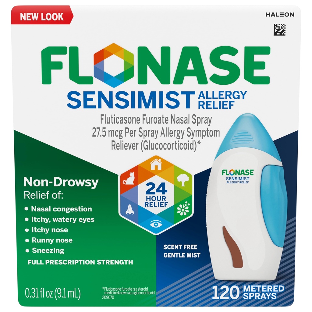 Flonaza Sensimist Ulga alergiczna Nasal Spray dla Non- Drowsy, 24-godzinna ulga alergii wieloobjawowej - 120 Sprays