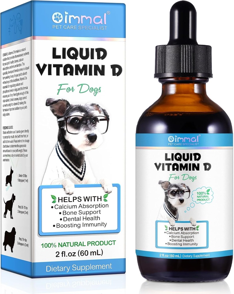 Witamina D dla psów, Liquid D dla psów, Dog Vitamin D Drops Promuje absorpcję wapnia, Wspiera Hip & Joint Health i Dog Dental Health - Suplementy dla zwierząt domowych Płynne witaminy D, Bacon Flavour - 2 Fl Oz