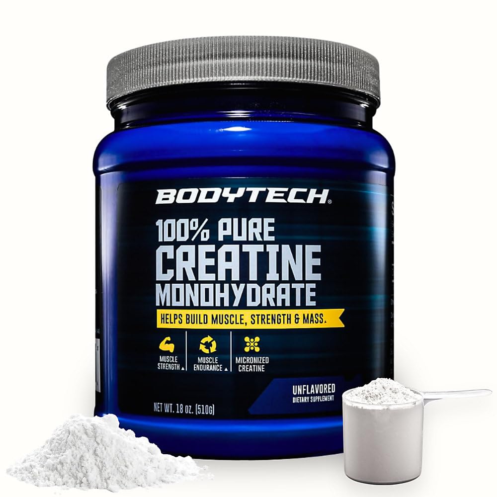 BODYTECH 100% Pure Creature Monhydrate Powder - Premium zmikronizowane Creature for Enhanced Muscle Strength and Performance - Wspiera mięśnie, Odzysk i Zwiększone ćwiczenia (18oz / 102 Służenie)