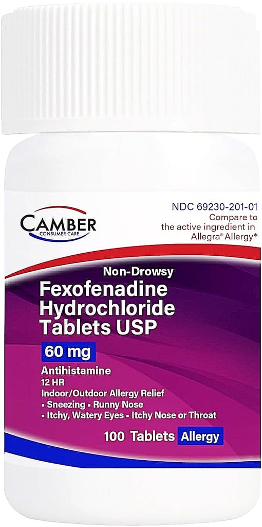 Camber Non- Drowsy Fexofenadyna Antyhistamina Wewnętrzna zewnętrzna Ulga alergiczna Tabletki 60Mg 100