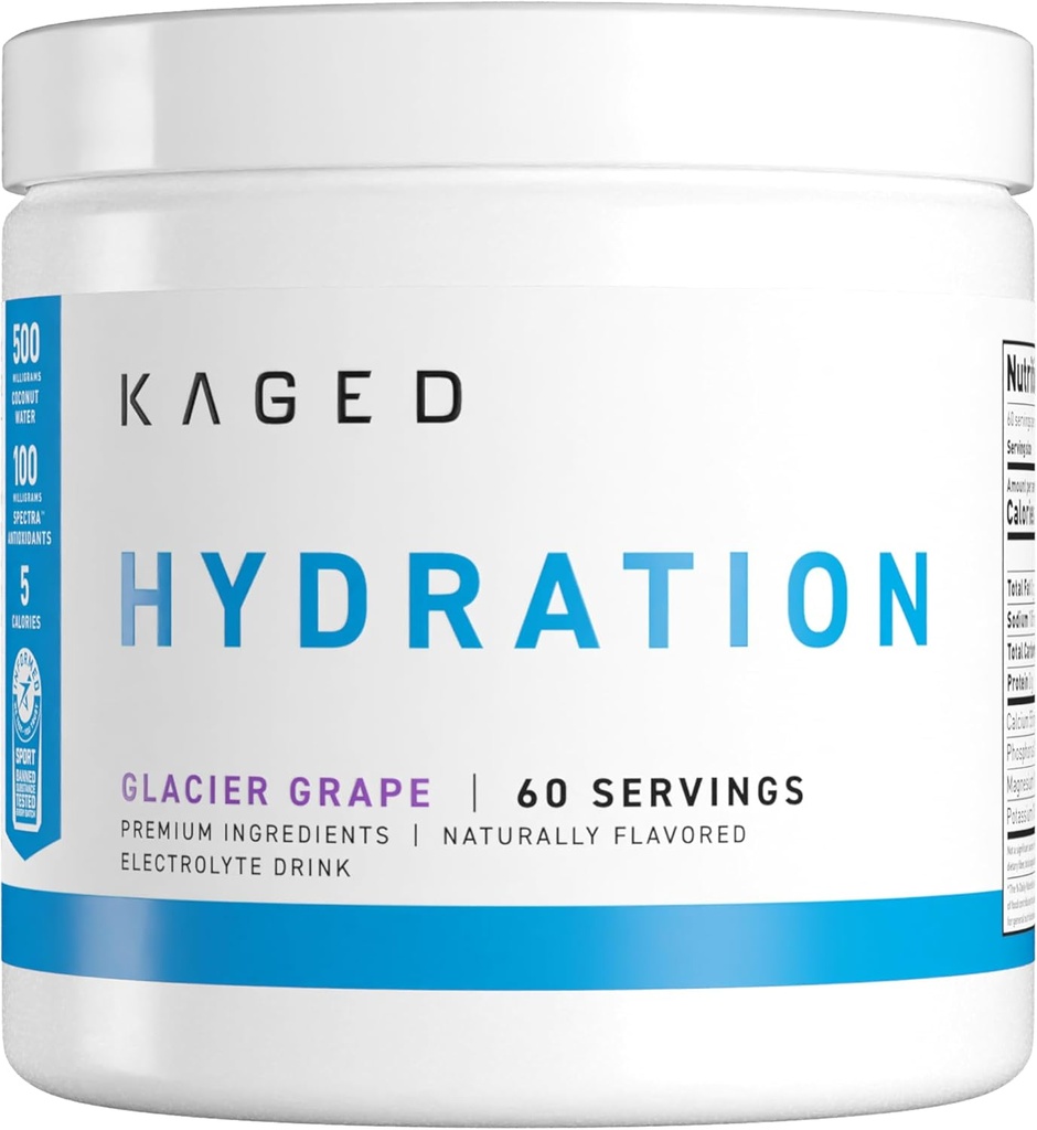 Kage Hydration Electrolytes proszek 124; Winogrona lodowcowe 124; Napoje do hydrolizy 124; Pre, Post, Intra Workout Dwudziestoma 124; Niskie węglowodany, Wegan, Gluten Wolny 124; Suplementy dla mężczyzn i kobiet 124; 60 Służenie