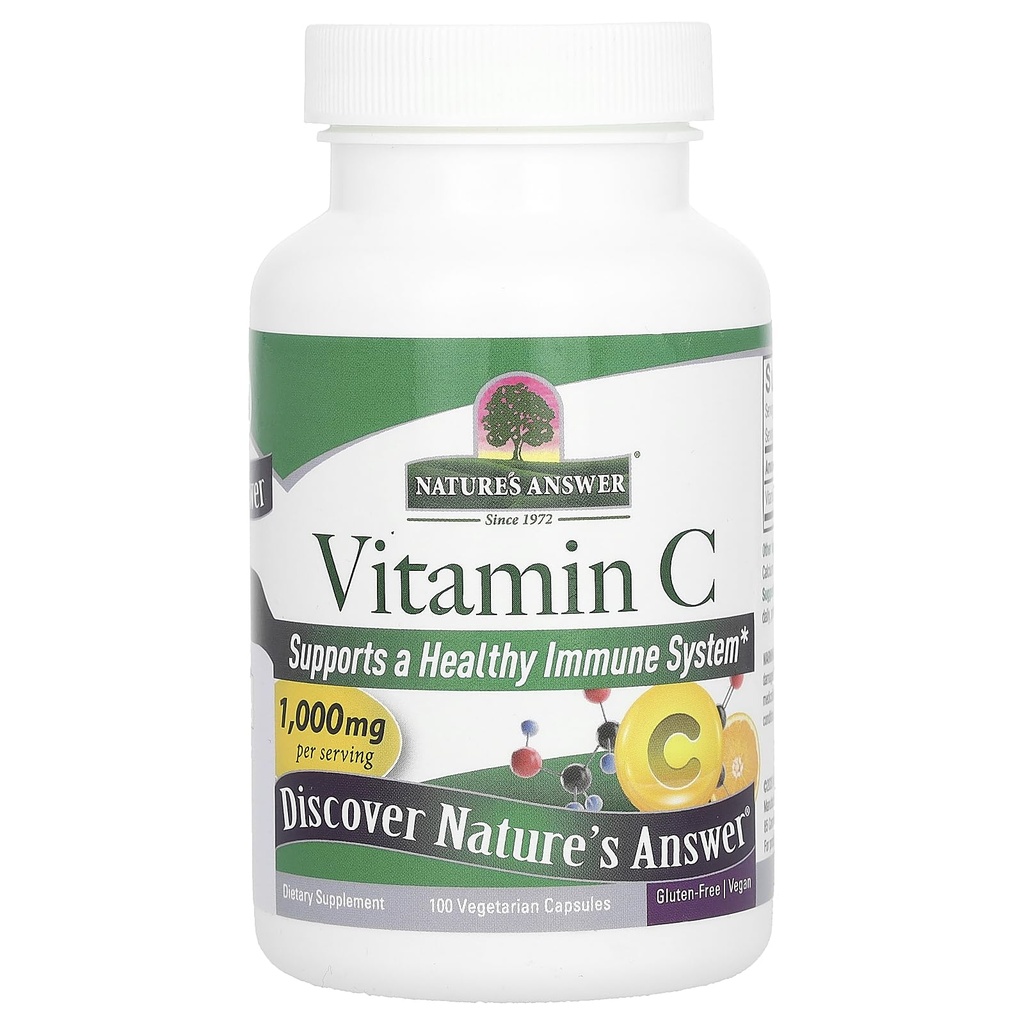 Odpowiedź natury Kapsułki witaminy C - Vegan Dietetyczny Suplement - Soy Free, Gluten Free - Idealny do zdrowego wsparcia immunologicznego - 1000 mg (100 kapsułek)