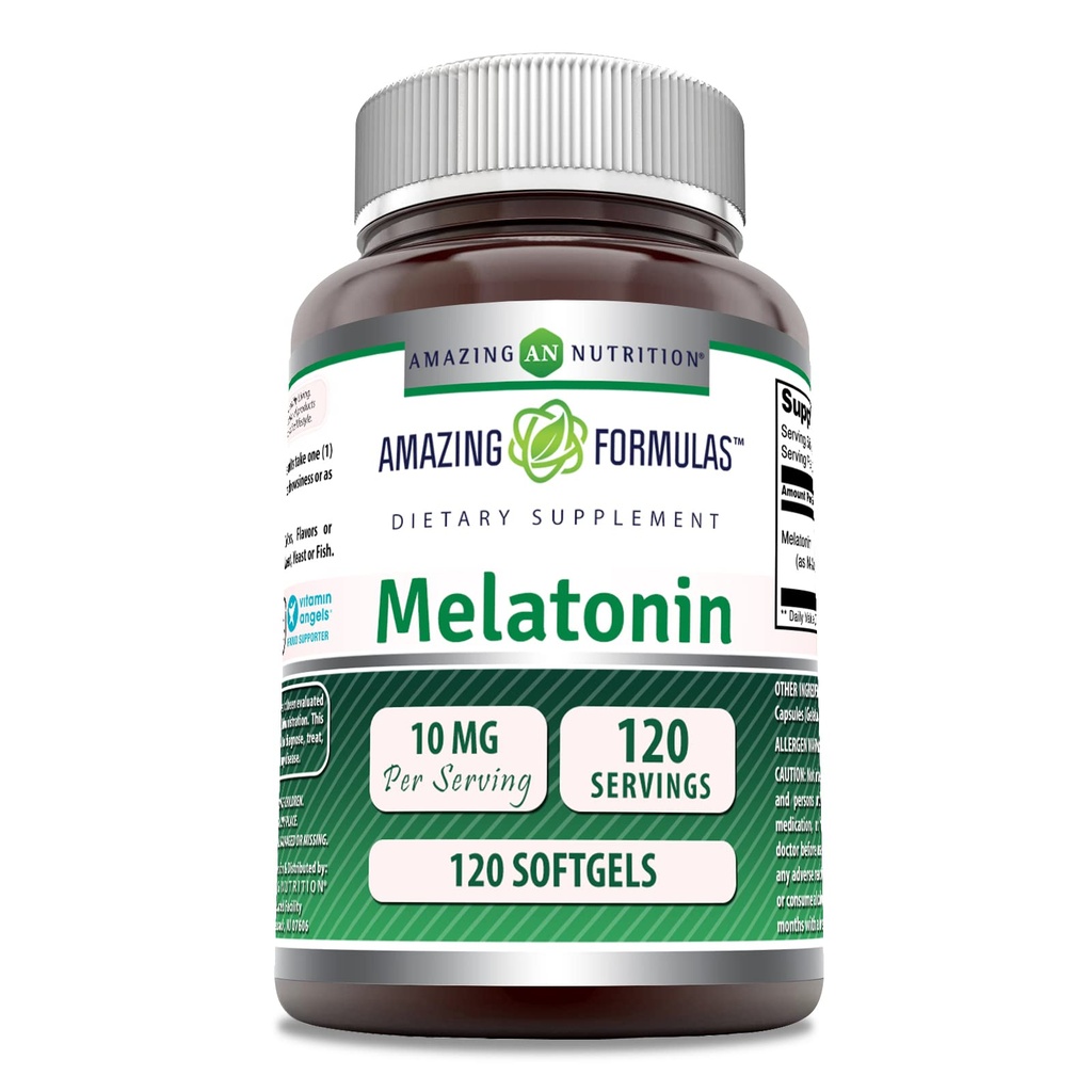 Amazing Nutrition Melatonin 10mg Softgels Supplement Equipment 124; Non-GMO Equipment 124; Gluten Free Equipment 124; Made in USA (120 Count)