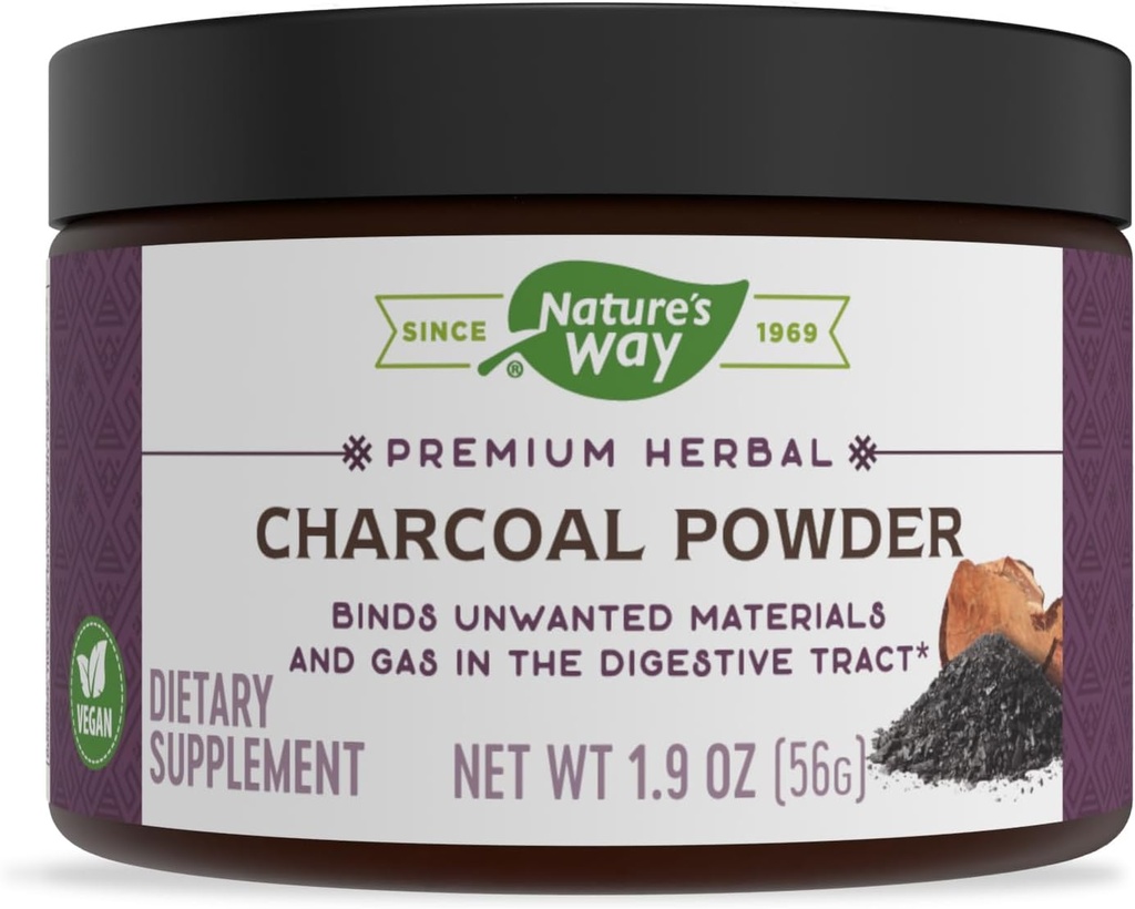 Natural 's Way Premium Węgiel ziołowy Proszek, 800 mg Na porcję; Proszek; BPA Wolne opakowanie (Opakowania maja Wary)