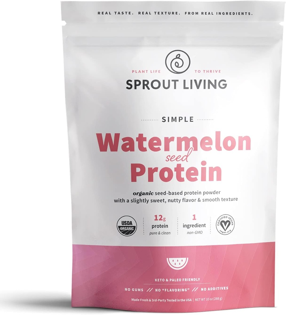 Proste, żyjące, arbuzowe białko w proszku, 12 Grams Organic Plant Based Protein Powder bez sztucznych słodzików, Non Dairy, Non-GMO, Wegan, Gluten Free, Keto Drink Mix (10 oz)