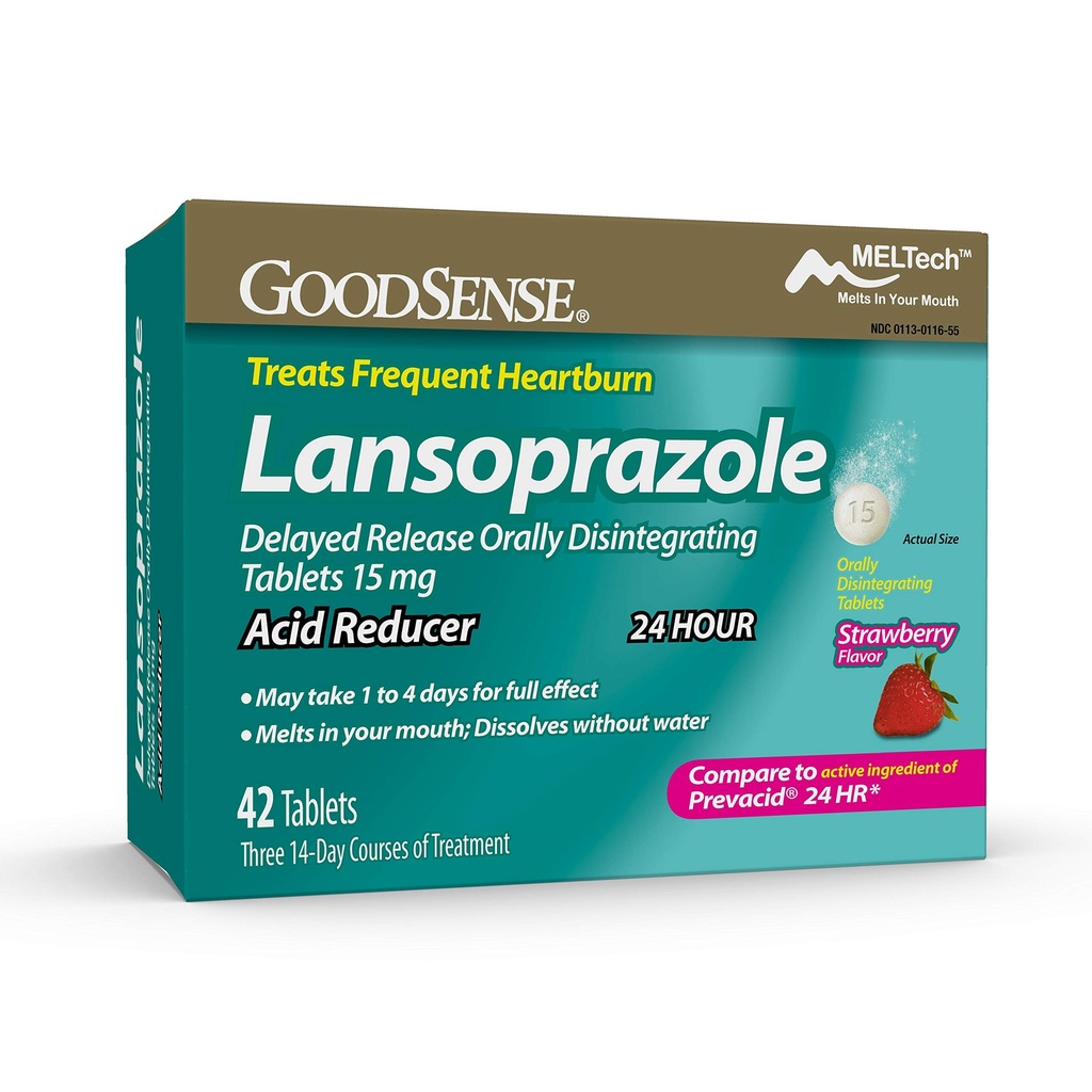 GoodSense Lansoprazol Opóźnione uwalnianie doustne Rozpuszczanie tabletek 15 mg, Acid Reducer, Strawberry Flavor, 42 Ilość (Opakowanie po 1)