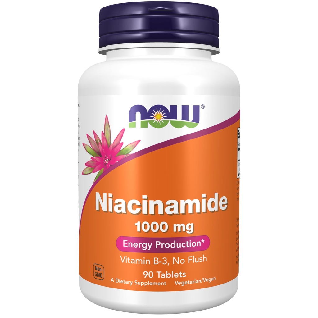 Teraz żywności Suplementy, Niacynamid (Witamina B-3) 1000 mg, Produkcja energii *, 90 Tabletki, Biały, Off- biały