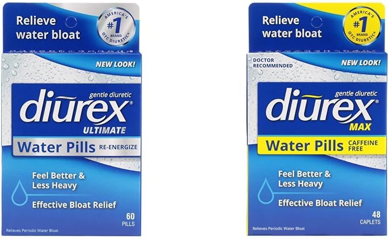 Diurex Ultimate Re- Energizing 60 Count Max Coffeine- Free 48 Count Maximum Strength Water Pills Bloat Relief Bundle