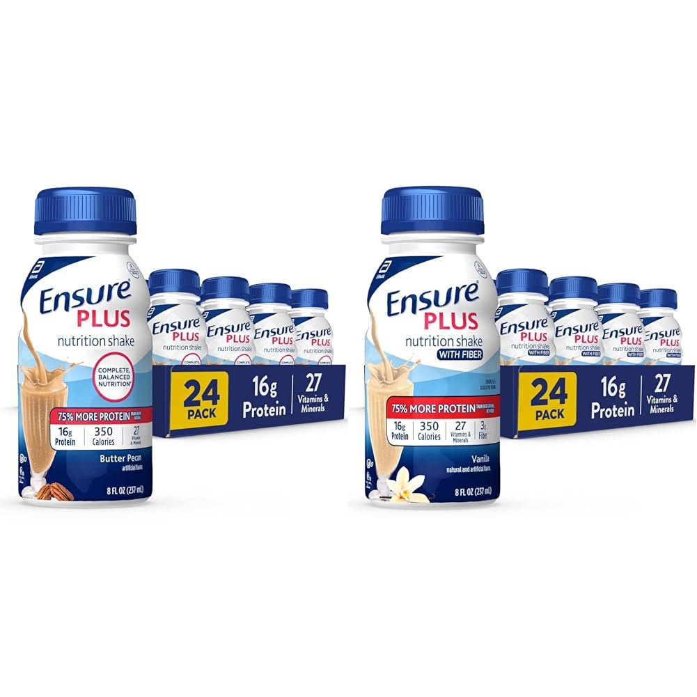 Zagwarantuj plus Nutrition Shake z 16 gramami białka i Upewnij Plus Liquid Nutrition Shake z włóknem, 16 Grams Protein, Vanilla, 8 Butelka Fl Oz (Opakowanie po 24)