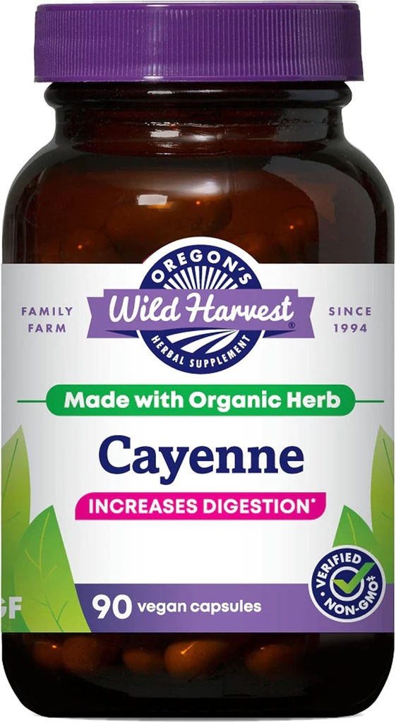 Oregon 's Wild Harvest Non-GMO Kapsułki Cayenne, Organic Herbal Supplements, 90 Count