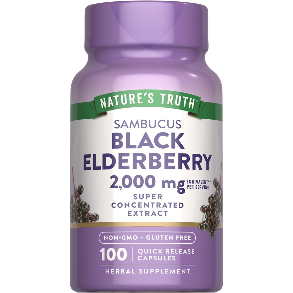 Nature 's Truth Black Elderberry Kapsułki 124; 100 Hrabia 124; Super skoncentrowany ekstrakt Sambucus 124; Non- GMO i gluten suplement wolny