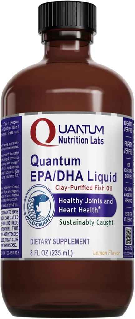 Quantum Nutrition Labs EPA / DHA Liquid - Omega 3 Fish Oil Liquid, Omega 3 Liquid Fish Oil Supplement for Adult, Joint, Heart, & Brain Health Support - 8 Fl Oz Bottle