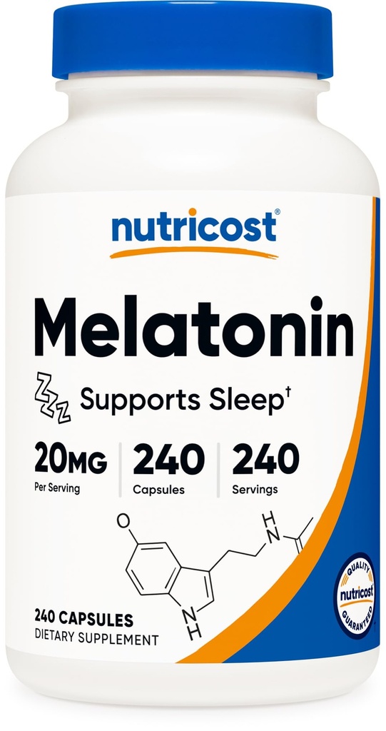 Nutricost Melatonin 20 mg, 240 kapsułki, Non-GMO & Gluten Free