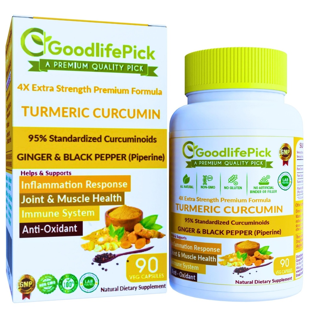 Kurkumina kurkuminowa Kapsułki Dodatkowa siła z Ginger & 95% Kurkuminoidy i czarny pieprz Ekstrakt dla maksymalnych korzyści. Wszystkie naturalne NonGMO NO Rice Proszek NO Stearynian NO Silica- 90 Cap