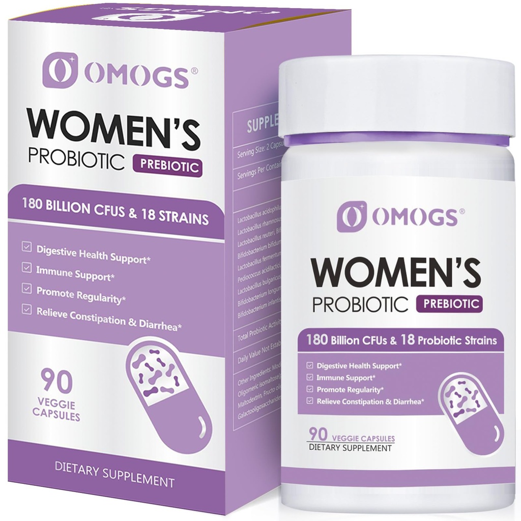 OMOGS Probiotyczne kobiety 180 Mln CFU 18 Szczepy, z Prebiotyki Organicznej, ekstrakt żurawinowy, D- Mannose & Digestive Enzymes, dla Digestive, Boost Immune, PH Balance & Urethral Health, 90 Kapsułki