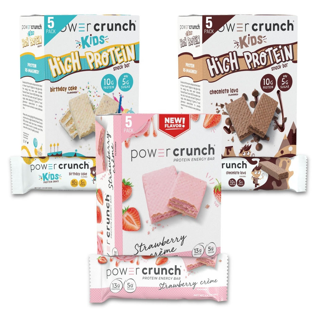 Power Crunch Protein Wafer Bary i Power Crunch KIDS Protein Bary, Variety Pack, (15 Count) Wysokie przekąski białka z pysznym smaku