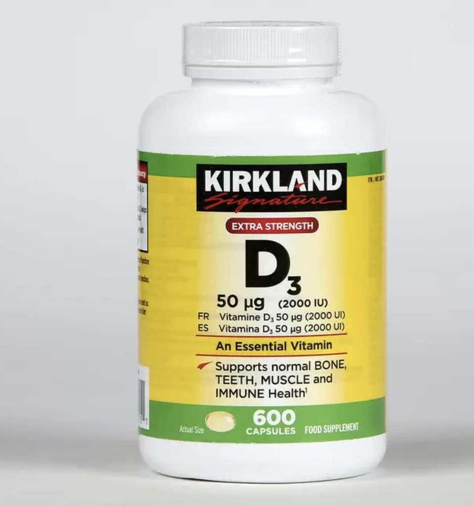 Kirkland Podpis Dodatkowa siła Witamina D3 2000 I.U. 600 Softgels, Butelka