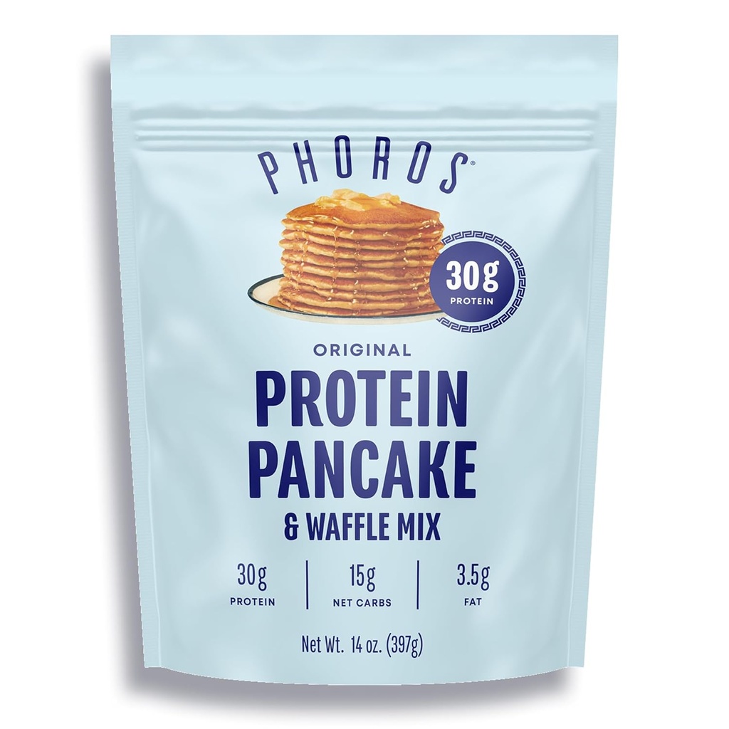 Białko Naleśnik Mix & Wafle Białko Mieszanka przez Phoros Nutrition, 30g Białko, Niskie węglowodany, Wysokie Białko, Keto- Przyjazny, Białko serwatki, Całe ziarno Owies, Całe pszenne Naleśniki, Wystarczy dodać wody (Original)