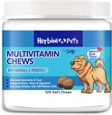 Herbion Zwierzęta domowe Multivitamin Przeżuwa z minerałów i probiotyków, Poprawia odporność & Coat, Pomaga trawienie, Mózg i Heart Zdrowie, Pyszny naturalny aromat kaczki, Suplementy dla psów i witaminy, Opakowanie z 1