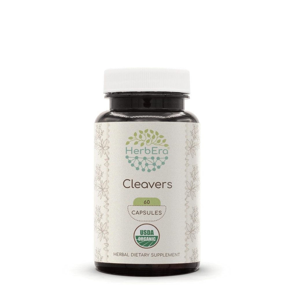 HerbEra Cleavers USDA Organic 60 Kapsułki 124; Natural Herbal Supplement Equipment 124; Certified Organic Vegetarian Capsules and Organic Cleavers (Galium aparine) Suszone zioła (60 Kapsułki)