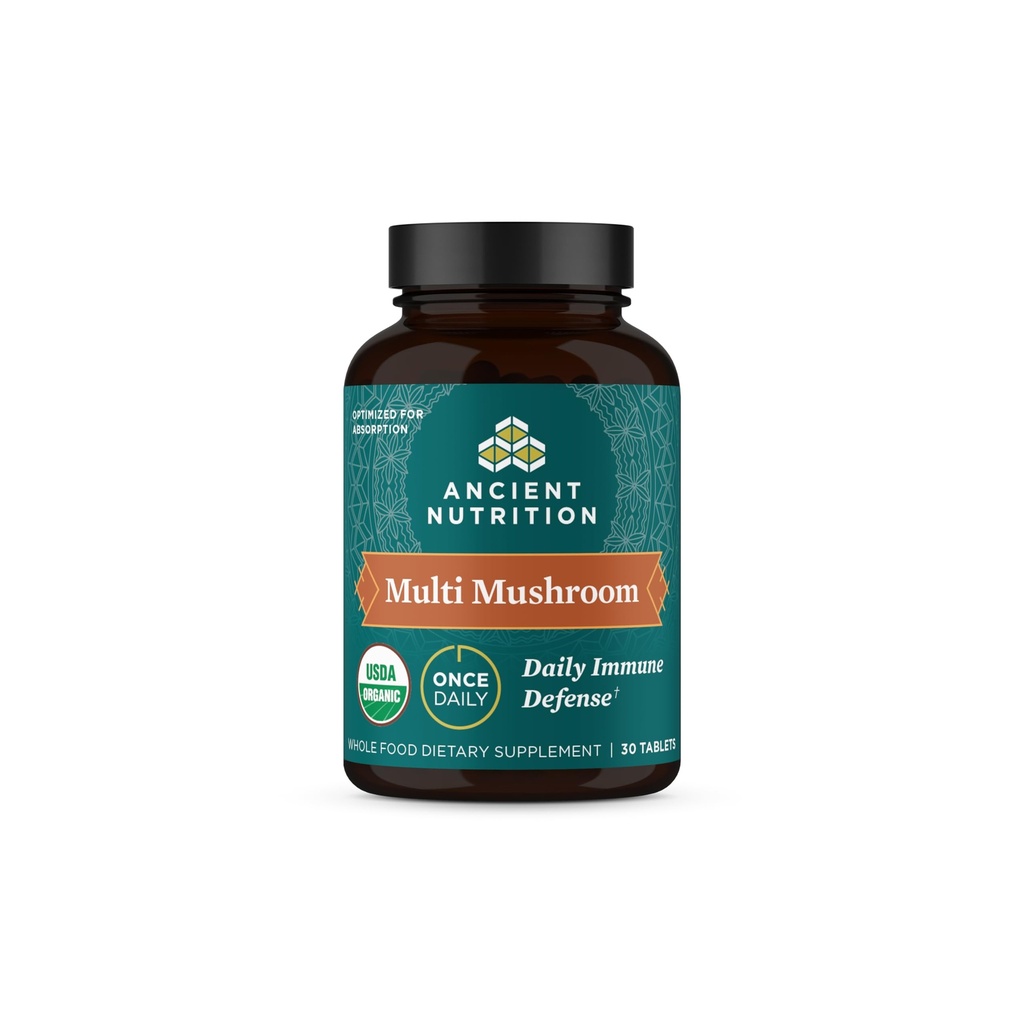 Ancient Nutrition Mushroom Supplement, Organic Multi Mushroom Immune Support Tablet, Wspomaga odpowiedź na stres, Gluten Free, Paleo i Keto Friendly, 30 Count