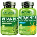 Witamina D NATURELO - roślina z Lichen - 180 Mini kapsułek, Wegan B12, 1000 µg Methylcobalaminy - 90 kapsułek