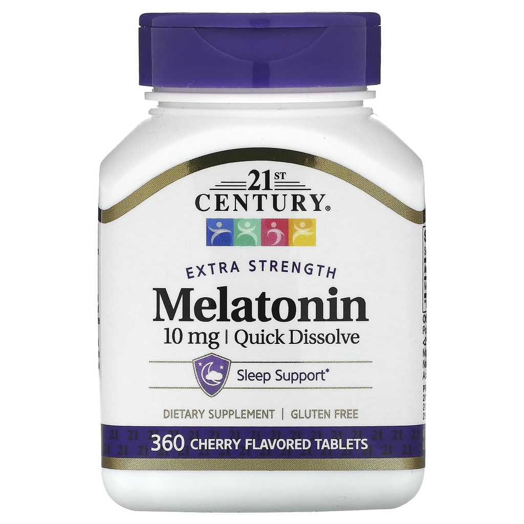 21. Century Extra Siła Melatonina, Szybko Rozpuścić, Cherry, 10 mg, 360 Tabletki