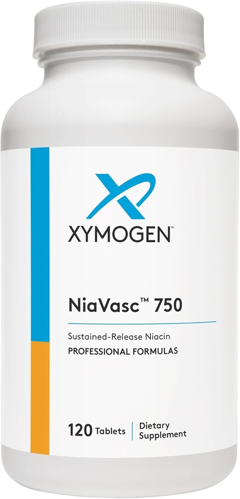 XYMOGEN NiaVasc 750 - Sustainable-Release Niacin dla słabszego efektu spłukiwania - Wspiera utrzymanie zdrowych lipidów krwi (120 Time- Release Tablets)