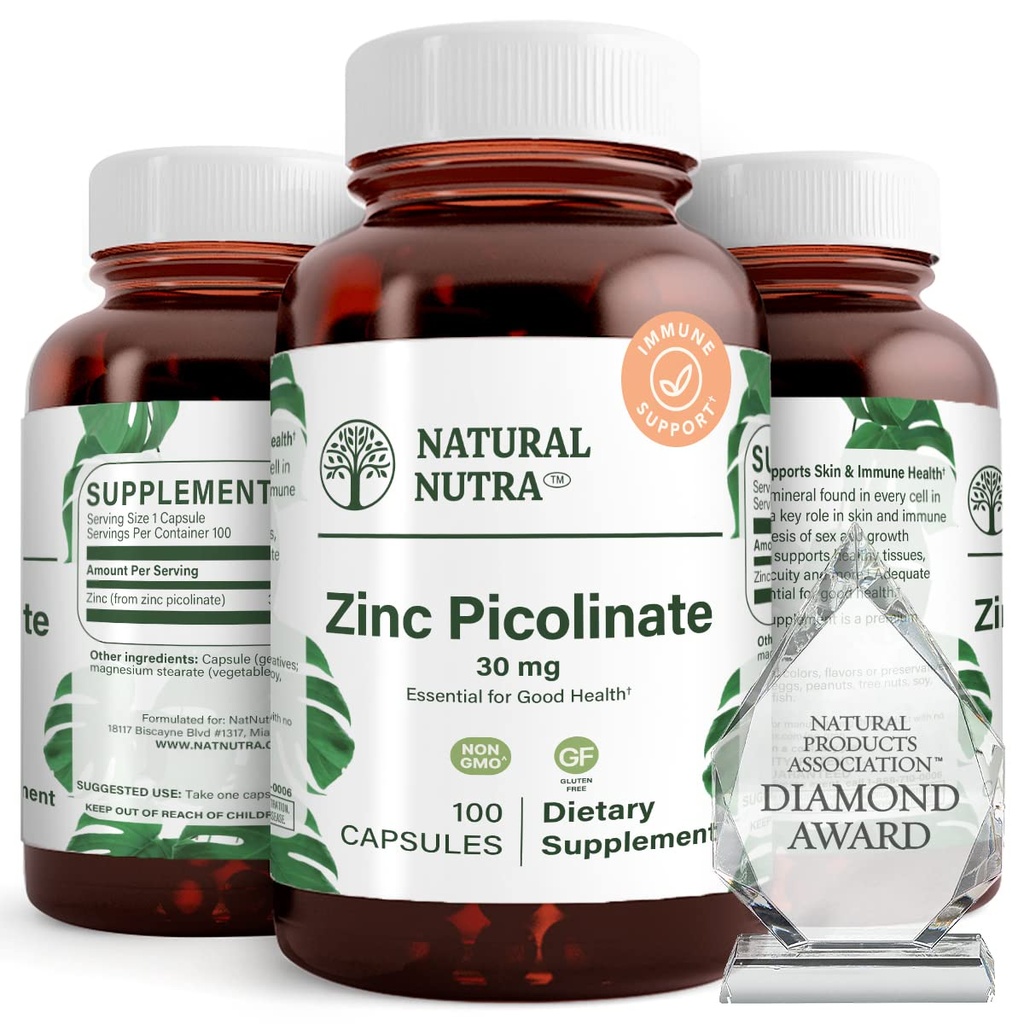Naturalny pikolinian cynku Nutra 30 mg, podwójna siła, Surowy i czysty, Wysoko Biodostępny Suplement dla wzrostu i wsparcia immunologicznego, Pomaga promować zdrowie skóry, Pomaga Wsparcie System Metaboliczny 100 Kapsułki