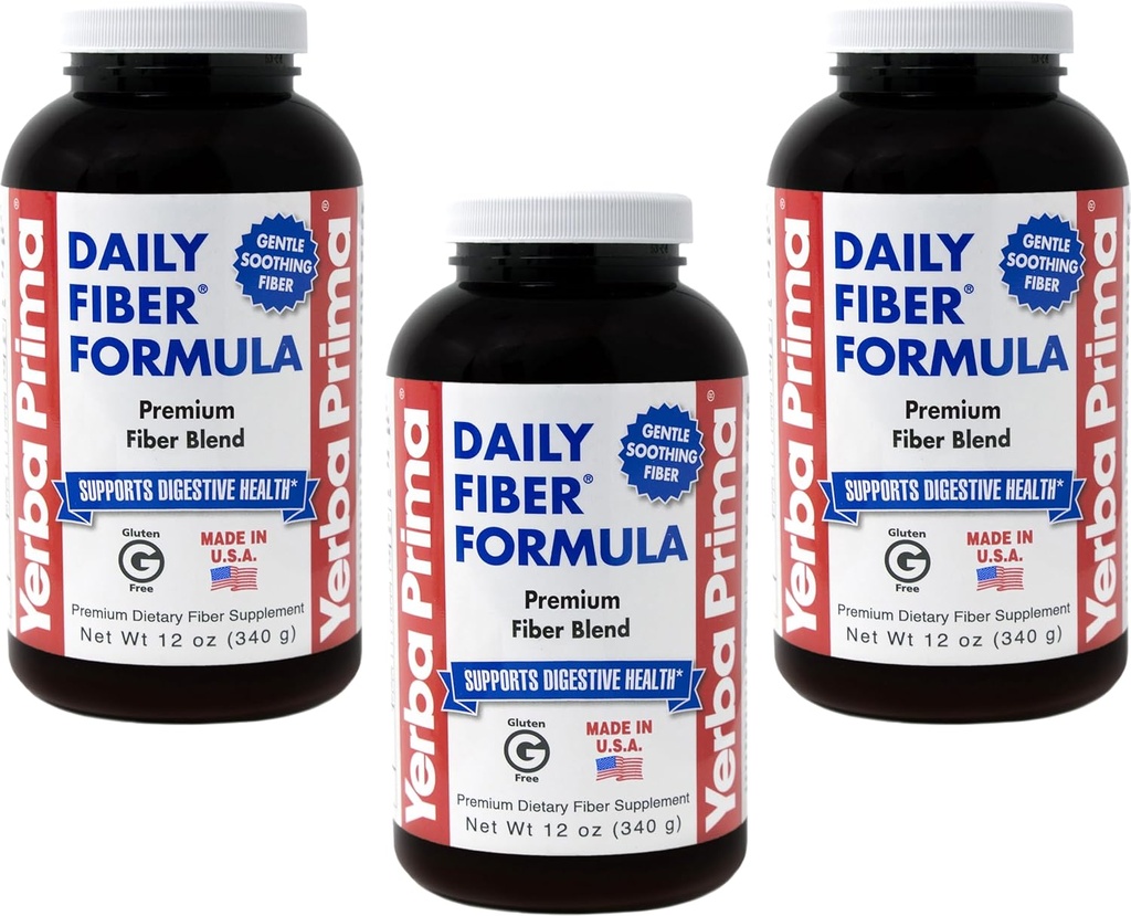 Yerba Prima Daily Fiber Formula 12 oz (3 Pack) - rozpuszczalny i nierozpuszczalny suplement diety Fiber - Colon Health - Vegan, Non-GMO, Gluten- Free
