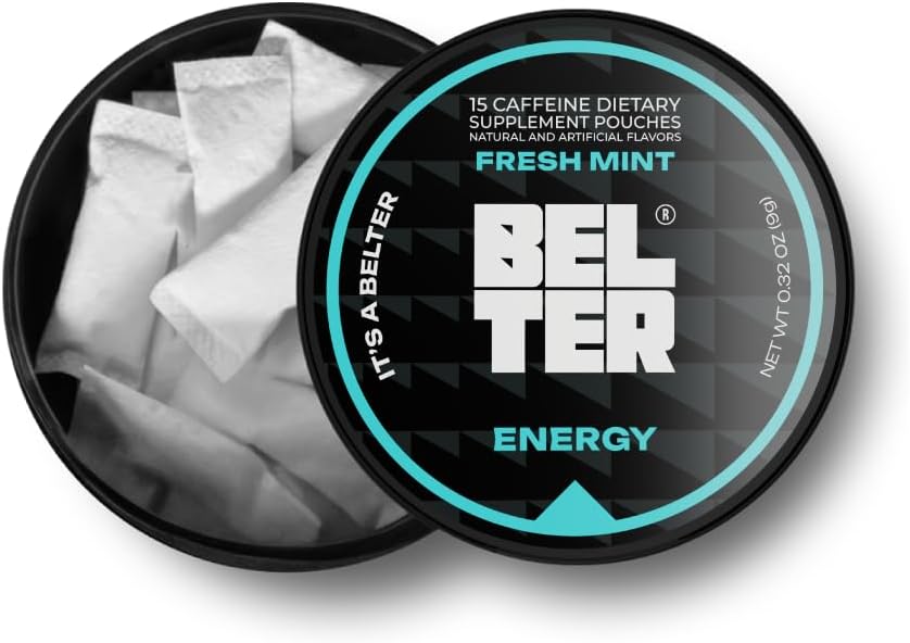 BELTER - świeża mennica - Pouches kofeiny - 15 Hrabia - Szybkie aktorstwo - Zero- Calorie Energy Boost - 96mg kofeiny Per Pouch - Idealny do sportu, siłownia, gry, & Praca