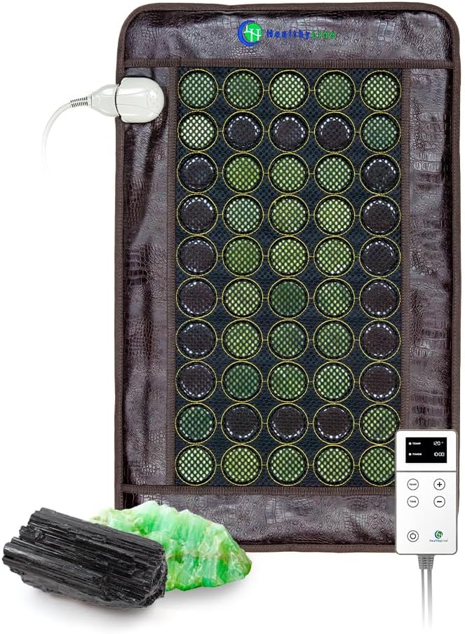HealthyLine Far Infrared Ogrzewanie Pad do pleców, Szyja, Ramię i Mięśnie Relief - Ważona elektryczna Mata z Jade & Tourmaline Stones, Uziemienie - Średnio Rozmiar 32 x 20 w