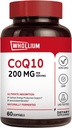 CoQ10 200mg Per Serving, Extra Virgin Olive Oil, Ultra Absorpcja, naturalnie fermentowane, Koenzym suplement Q10, Produkcja energii, Zdrowe serce, Anti-Aging, 60 Softgels