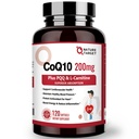 NATURE DOCELOWE CoQ10- 200mg z PQQ L- Karnityna i Omega- 3, Wysoka Absorpcja Koenzyme- Q10 z BioPerine, Wspomaga Serce i układ immunologiczny, Cellular- Energia - Produkcja, 120 Służenie