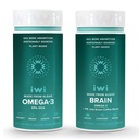 Iwi Omega-3 & Mózg Omega-3 Bundle, 30 Służenia, Plant Wegan Algae Omega 3 z EPA + DHA, Kryll & Fish Oil Alternative, No Fishy Aftersmast