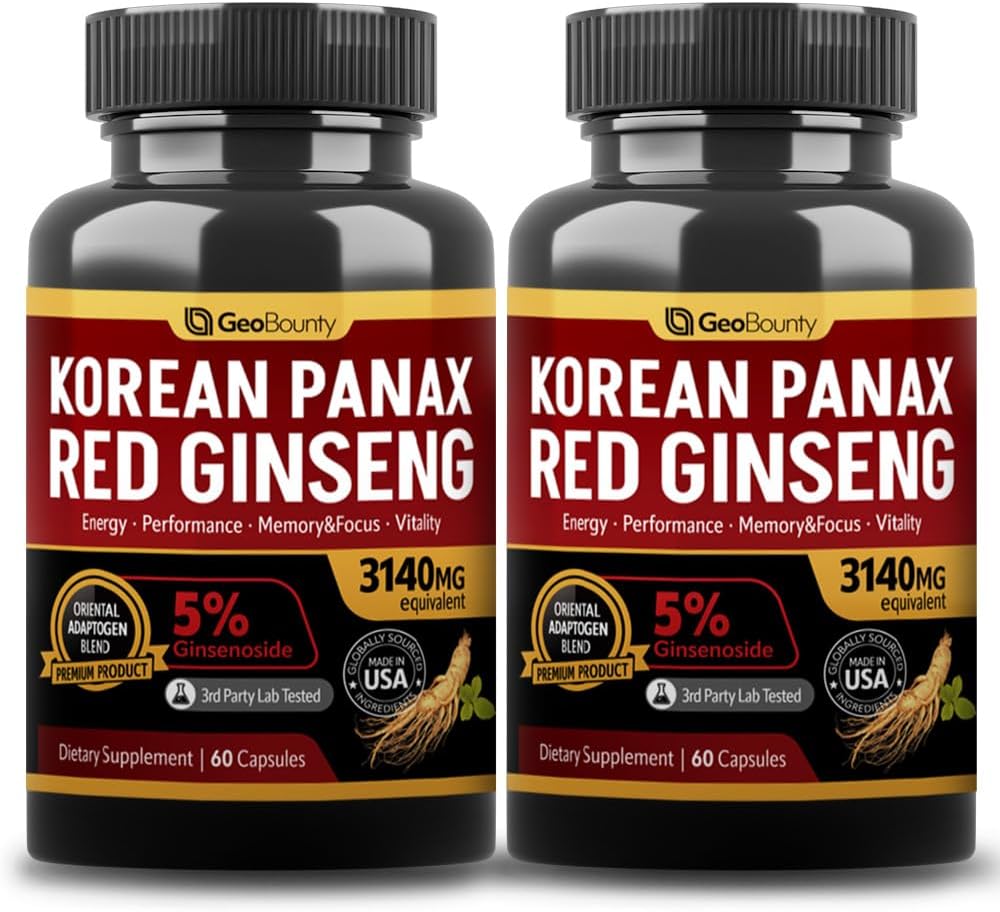 Koreański czerwony Panax Ginseng kapsułki 2 opakowania, Panax Ginseng suplementy, 2 Value Pack 3140mg (Ginsenozyd 5%)