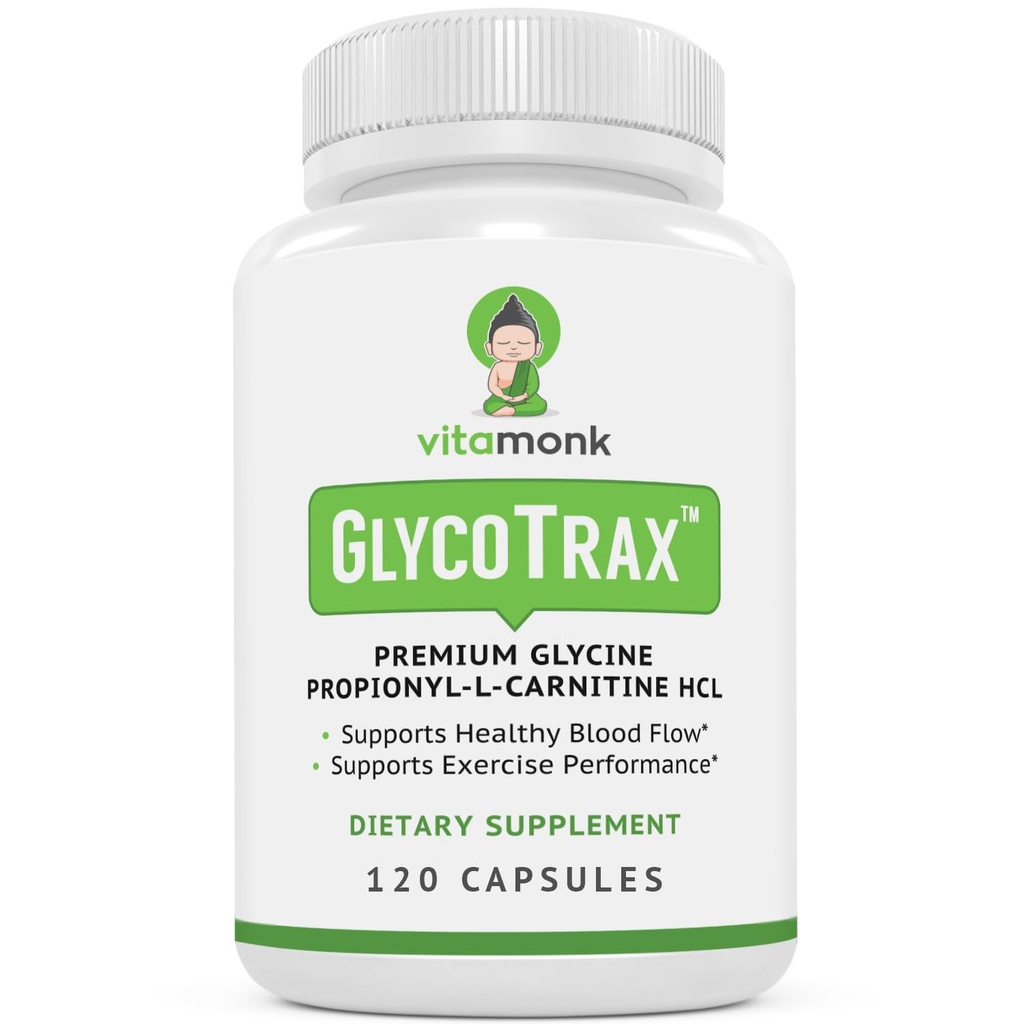 VitaMonk GlycoTrax ™ GPLC Bardzo duża butelka - 120 Kapsułek Glycine wysokoabsorpcyjnej Propionylo- L- Karnityny bez sztucznych wypełniaczy - Glycine Propionyl L Suplement karnityny