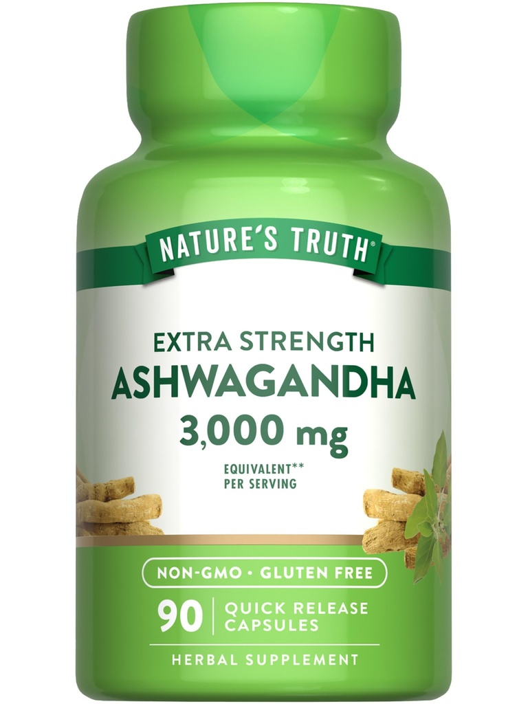 Nature 's Truth Ashwagandha Kapsułki 124; 3000mg 124; 90 Hrabia 124; Dodatkowa siła 124; z Black Pepper 124; Non-GMO & Gluten suplement wolny