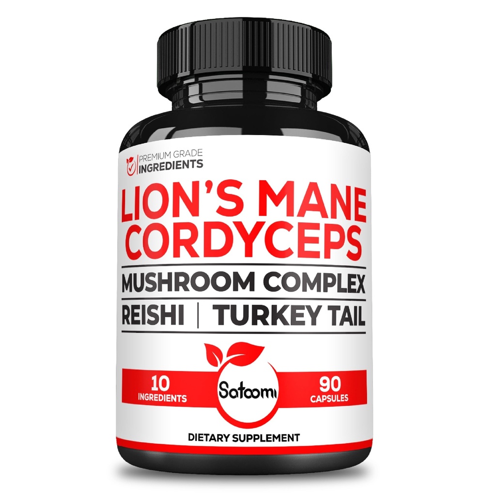 Satoomi 10in1 Cordyceps Mushroom Supplement - Mieszany z Lions Mane, Turcja Tail Mushroom, Reishi Mushroom & in. - 90 Kapsułki dla 90 Dostawy Serwowej